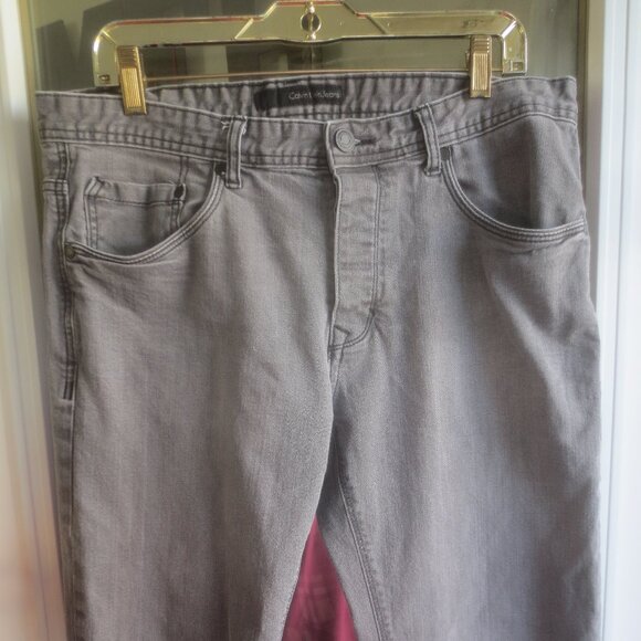 Calvin Klein Button Down Fly Grey Straight Legs Denim Jeans - Size 34 x 30 Men's - Picture 2 of 16